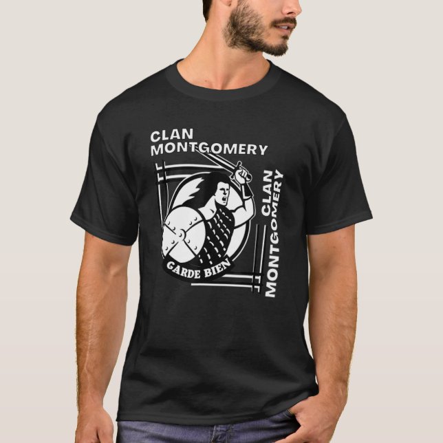 Camiseta Montgomery Clan Gaelic Motto Swordsman (Frente)