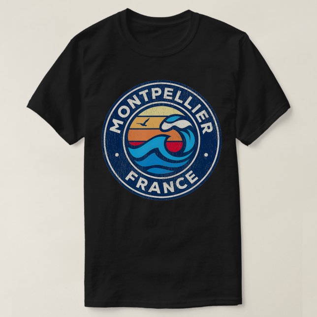 Camiseta Montpellier France Vintage Nautical Waves Design  (Frente do Design)