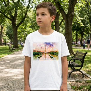 Camiseta Monumento a Washington em aquarela durante o pôr d