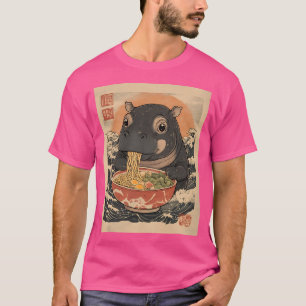 Camiseta Moo Deng Hippo Comeu Ramen Para Estilo Japonês Fan