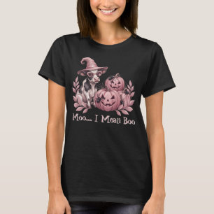 Camiseta Moo Eu Quero Dizer Boo Bruxa Linda Vaca & Abóboras