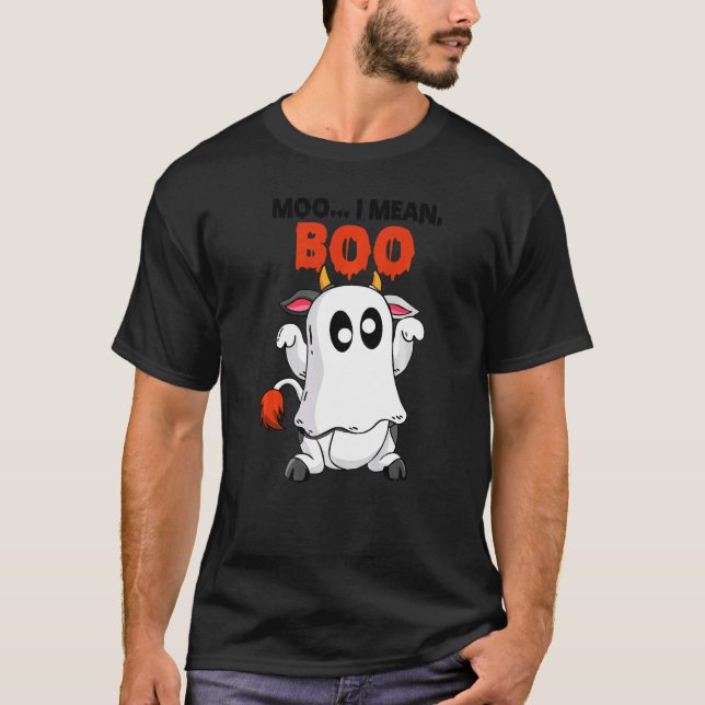Camiseta Moo Eu Quero Dizer Boo  Vaca Fantasma Abóbora Faze (Frente)