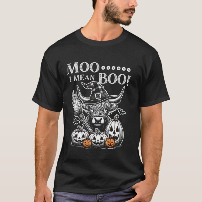 Camiseta Moo I Quer Dizer Boo Engraçado Vaca do Planalto no (Frente)