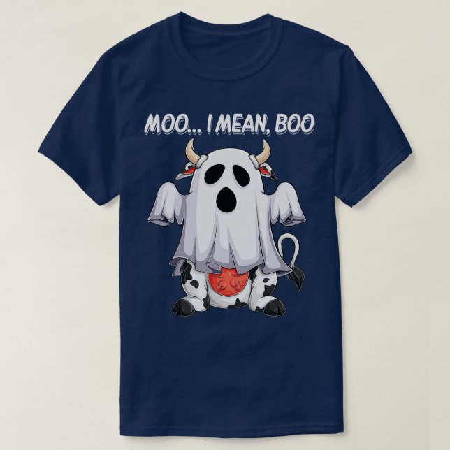 Camiseta Moo I quer dizer Boo Ghost Dia de as Bruxas engraç (Frente do Design)