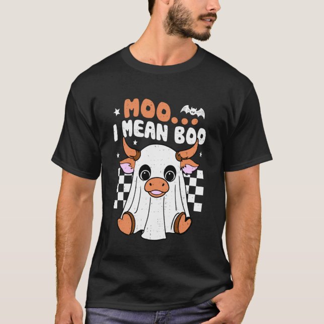 Camiseta Moo Quero Dizer Boo Vaca Engraçada Fantasma Assust (Frente)