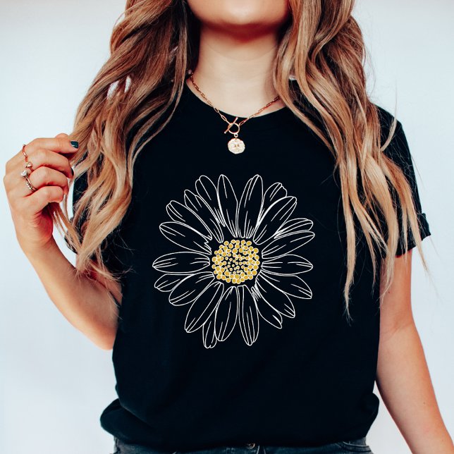 Camiseta Moody Daisy Black; Minimalist Floral Summer  (Criador carregado)