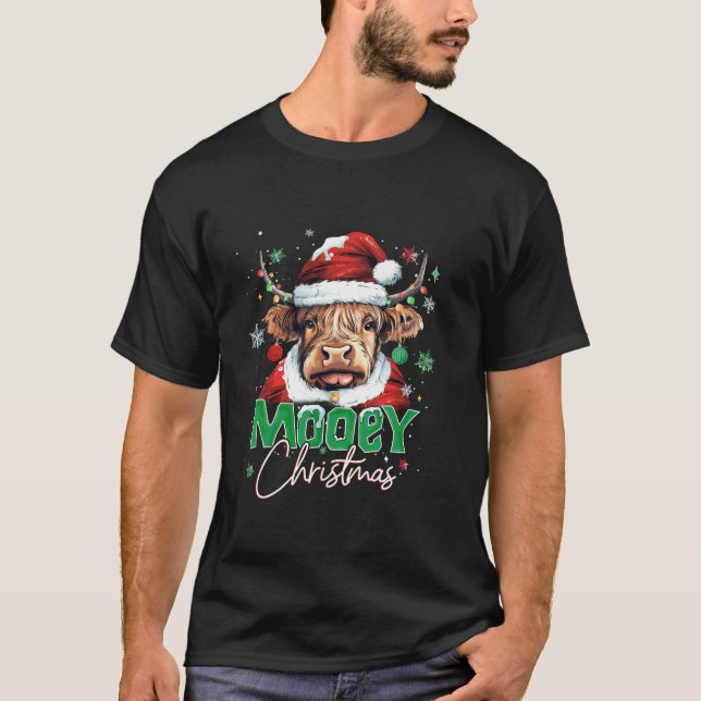 Camiseta Mooey Christmas Funny Highland Cow Scottish Family (Frente)