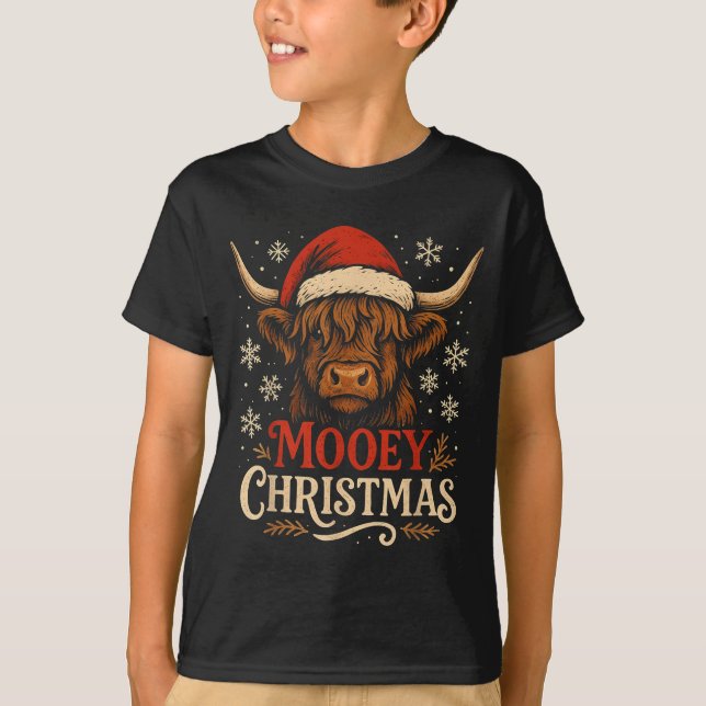 Camiseta Mooey Christmas Highland Cow Funny Santa Hat Desig (Frente)
