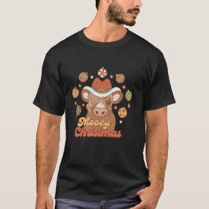 Camiseta Mooey Christmas Highland Cow Xmas Light Santa Hat