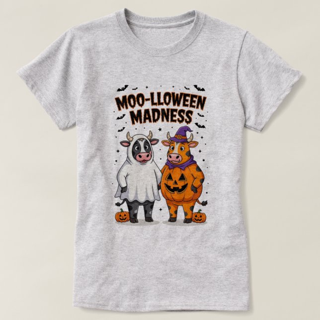 Camiseta Moolloween Madness Funny Cow Halloween Tee (Frente do Design)