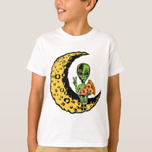 Camiseta Moon Alienígena Comendo Pizza Paz Costume Engraçad