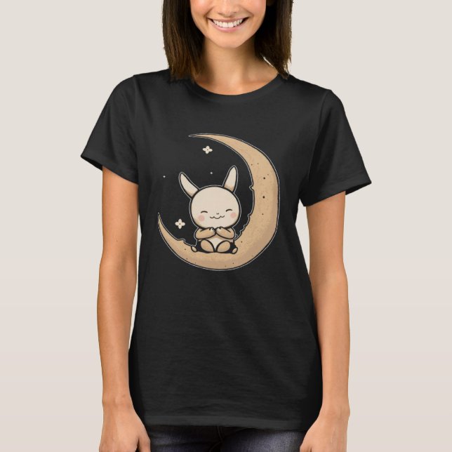 Camiseta Moon Bunny Rabbit Sitting In Crescent Moon Easter (Frente)