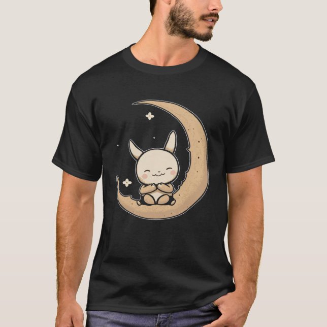 Camiseta Moon Bunny Rabbit Sitting In Crescent Moon Easter (Frente)