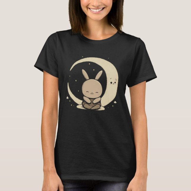 Camiseta Moon Bunny Rabbit Sitting In Crescent Moon Easter  (Frente)