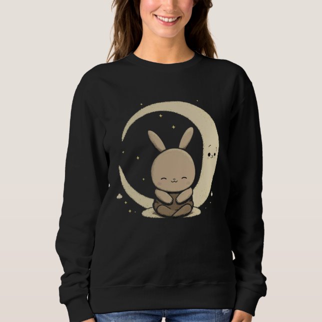 Camiseta Moon Bunny Rabbit Sitting In Crescent Moon Easter  (Frente)