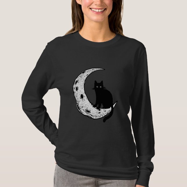 Camiseta Moon Crescente Engraçado E Gráfico De Gatos (Frente)