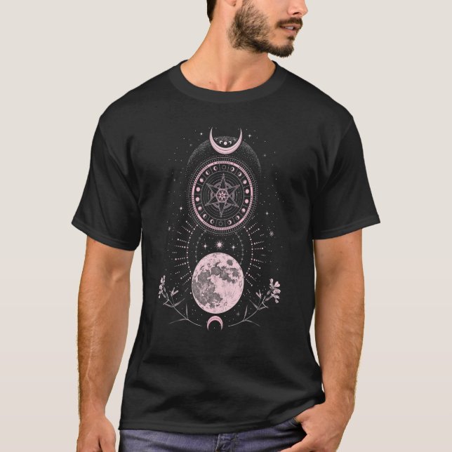 Camiseta Moon Crescente Fases Rosa Boho (Frente)