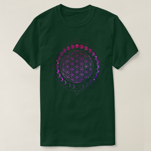 Camiseta Moon Fases Flor Da Vida Mandala Geometria Divina (Frente do Design)