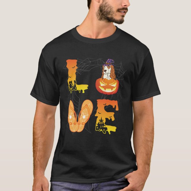 Camiseta Moon Flip Flop Spider Pumpkin Cocker Spaniel LOVE  (Frente)