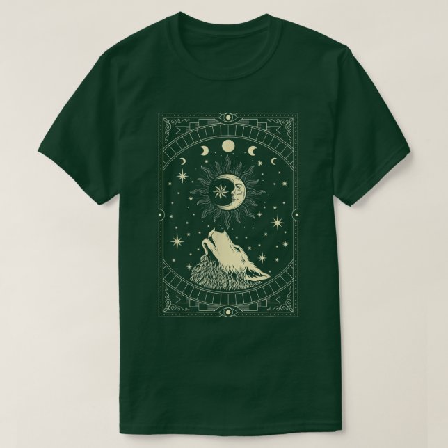 Camiseta Moon Howling Wolf - Bruxa Gótica Occulta (Frente do Design)