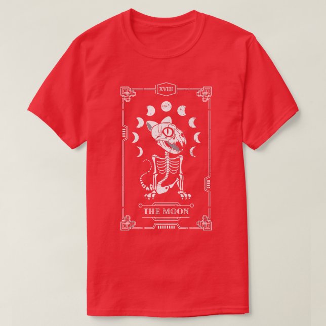 Camiseta Moon Tarot Card Cat Skeleton Feline Gothic Hallowe (Frente do Design)