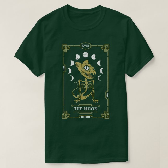 Camiseta Moon Tarot Card Cat Skeleton Feline Gothic Hallowe (Frente do Design)