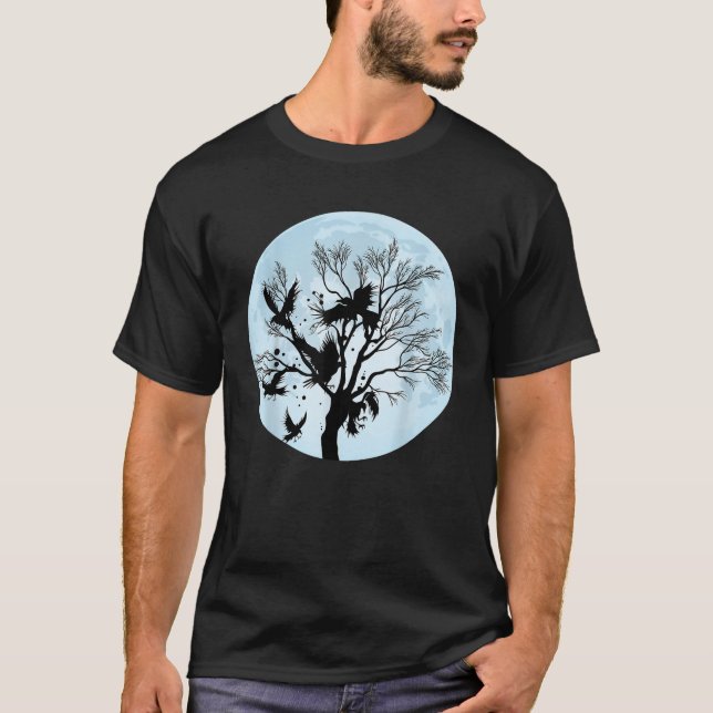 Camiseta Moonlight Night Black Crow Forest Animal Bird Rave (Frente)