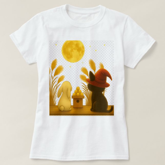 Camiseta Moonlit Night with Emi the Black Cat (Frente do Design)