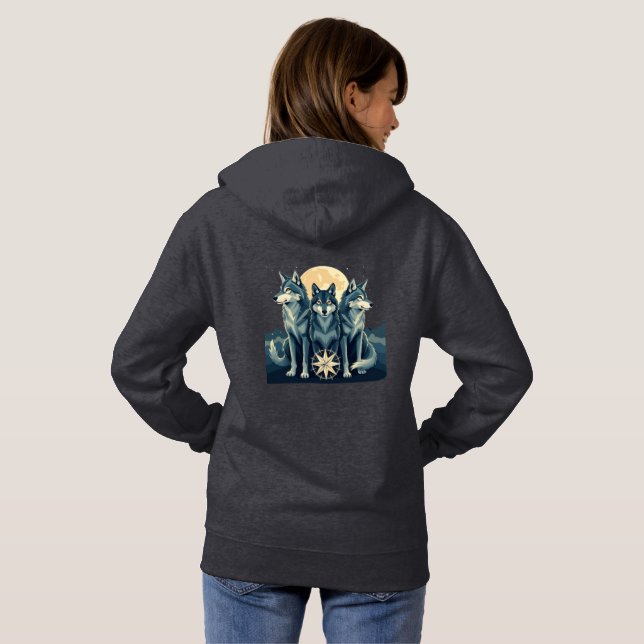 Camiseta Moonlit Wolf Pack Guardians | Mystical Compass Art (Parte Traseira Completa)