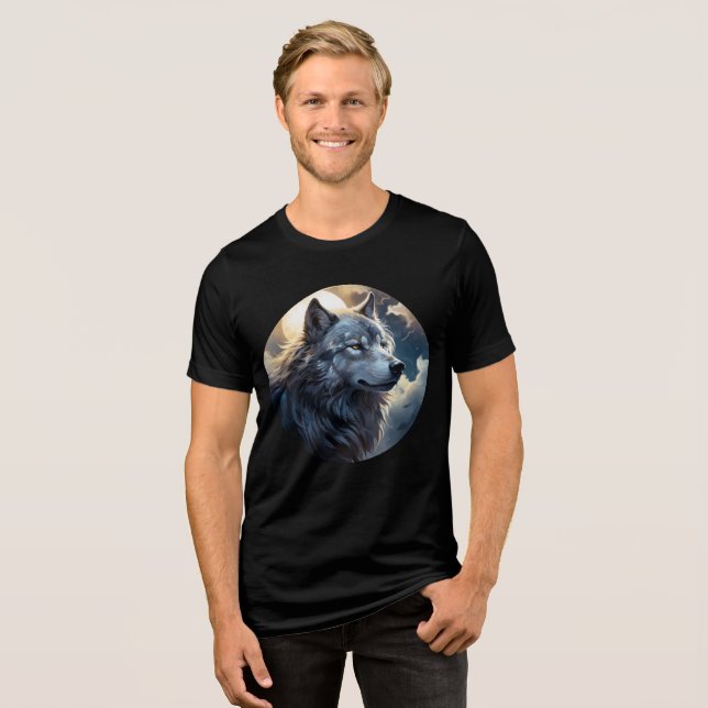 Camiseta Moonlit Wolf – Tranquil Night Animal Art (Frente Completa)