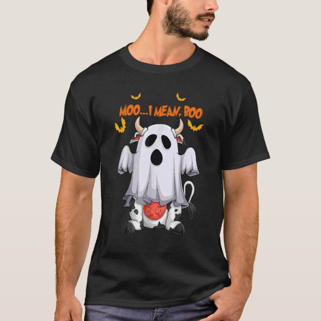 Camiseta Mooo I Quero Dizer Booo Cute Cow Fantasma Vaca Hal (Frente)