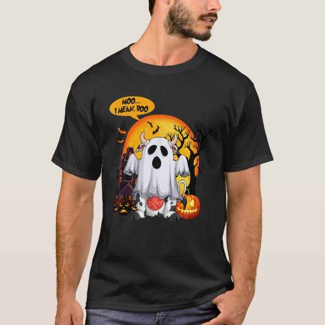 Camiseta Mooo Quero Dizer Booo  Abóbora de Halloween Vaca F (Frente)