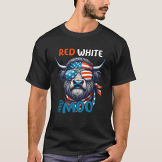 Camiseta Moorica Highland Cow Blue White e Red 4 de julho