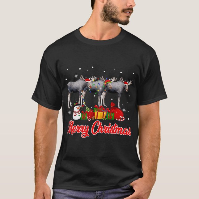 Camiseta Moose Christmas Pajama Funny Xmas Lights (Frente)