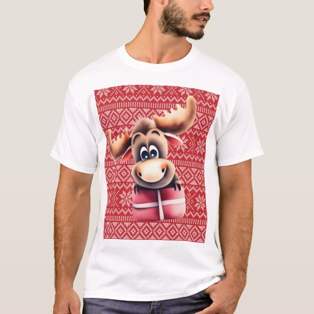 Camiseta Moose de Cartoon com presente de Natal (Frente)