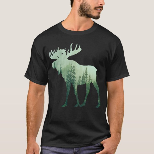 Camiseta Moose Deer E Floresta Natureza (Frente)