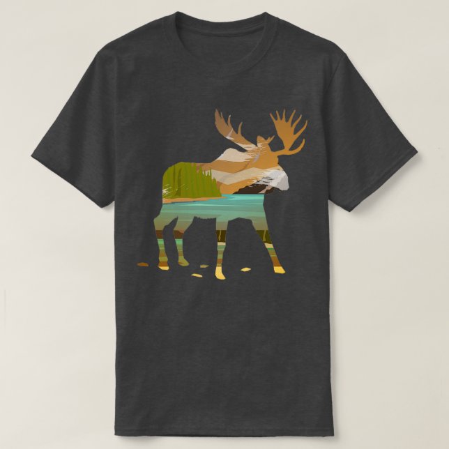 Camiseta Moose Dupla Exposta à Cena da Natureza Feliz (Frente do Design)