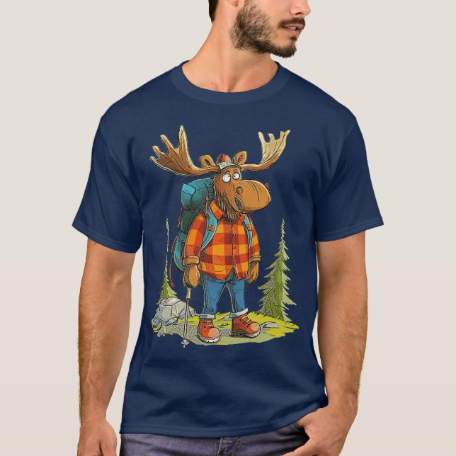 Camiseta Moose Engraçado Acampamento Caminhando (Frente)