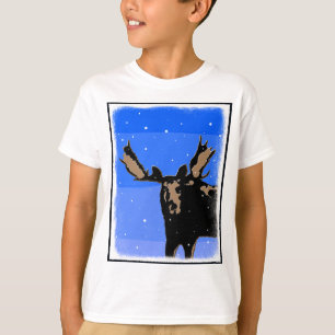 Camiseta Moose no inverno - Arte original sobre a vida selv