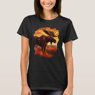 Camiseta Moose Sunset Vintage Retro Nature Selvagem Moose