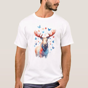 Camiseta Moose Vetor Pintura De Animais Divertidos Adorávei