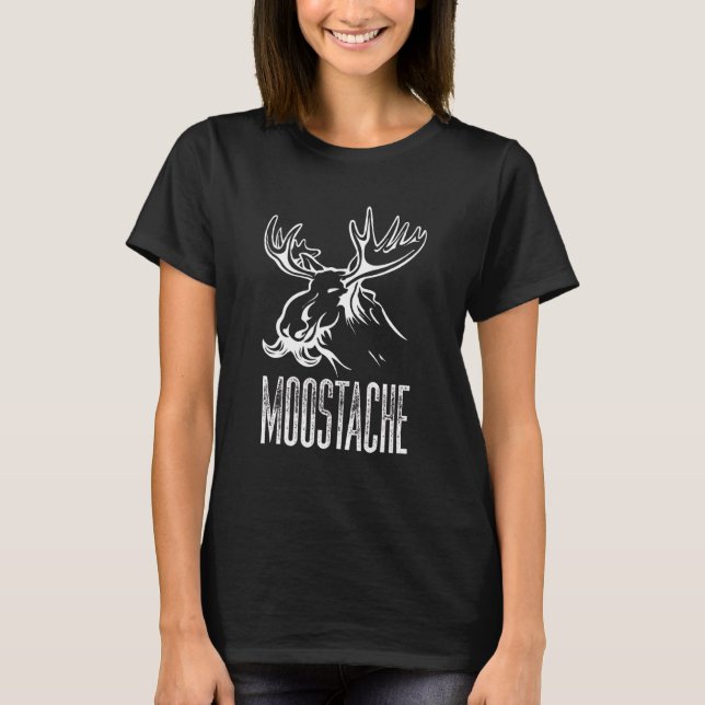 Camiseta Moostache Engraçado Moose Mustache Pun Ataque De C (Frente)