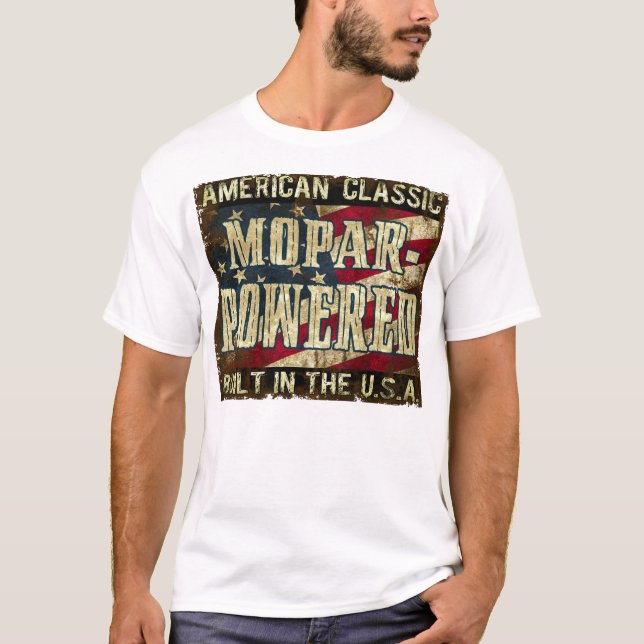 Camiseta Mopar-Psto - motor clássico construído nos EUA (Frente)