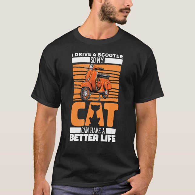 Camiseta Moped Cat - Motocicleta Scooter Bicicleta (Frente)