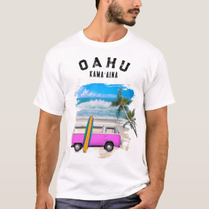 Camiseta Morador De Oahu Rosa Caminhonete Antiga Havaí