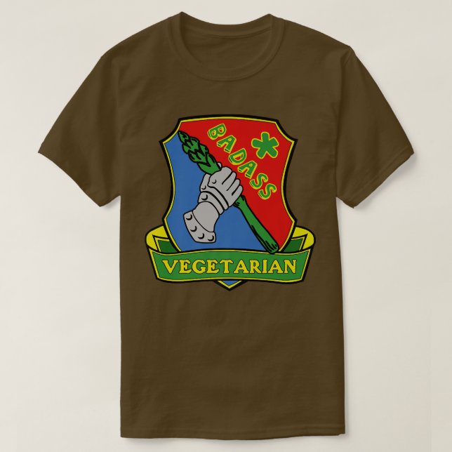 Camiseta Morador vegetariano (escudo) legal engraçado de ve (Frente do Design)