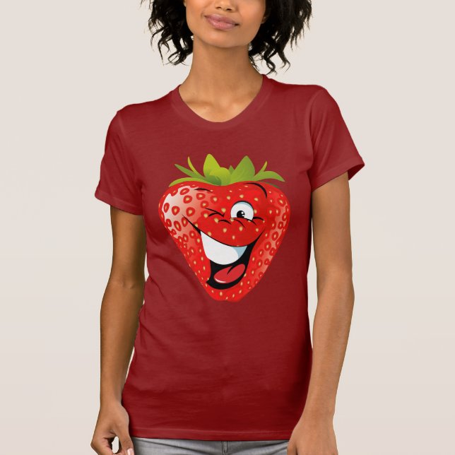 Camiseta morango animado feliz engraçada (Frente)