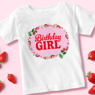 Camiseta Morango Aniversário Rapariga Rosa e Vermelha