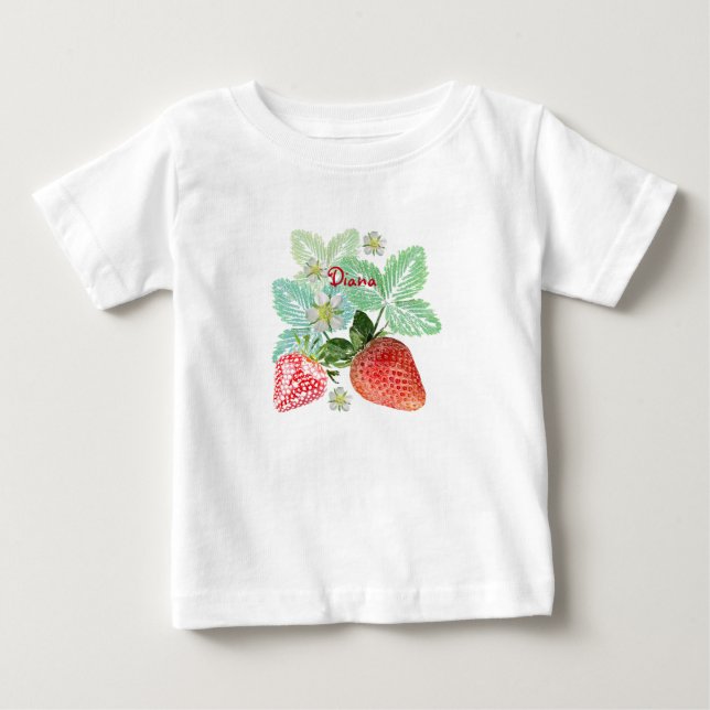 Camiseta Morango, baga, vermelho, fresco, maduro, doce, com (Frente)