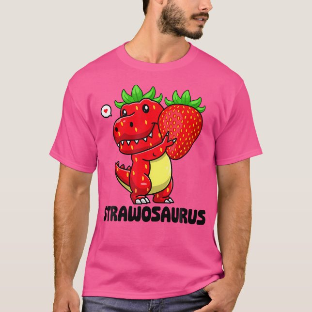 Camiseta Morango Cinto Fruta de Verão Dinossauro T Rex (Frente)
